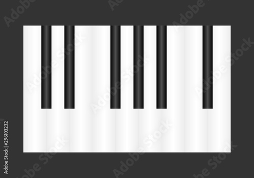 Teclado de un piano sobre fondo negro.