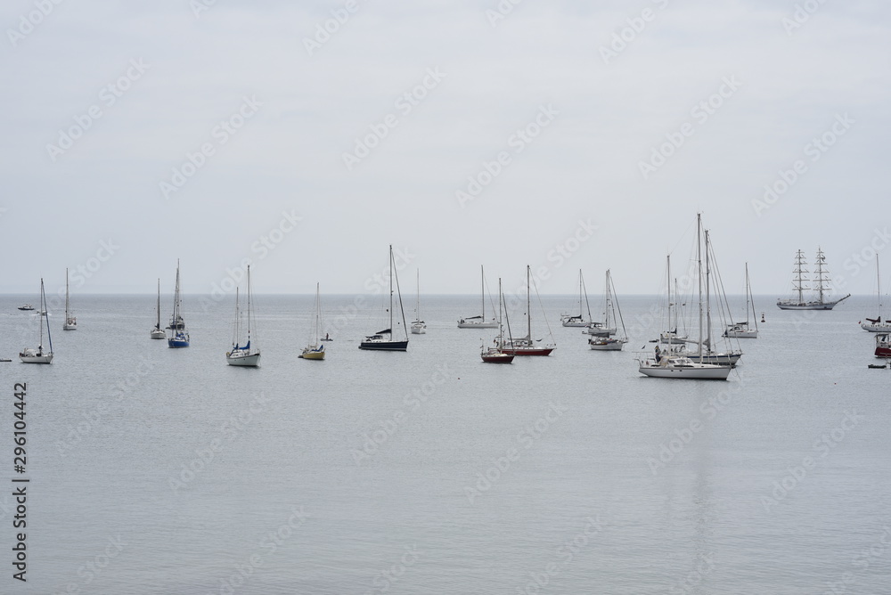 many yachts in the sea against the horizon