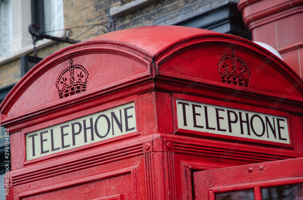 Old Red London telephone booth close up Old Red London telephone booth close up