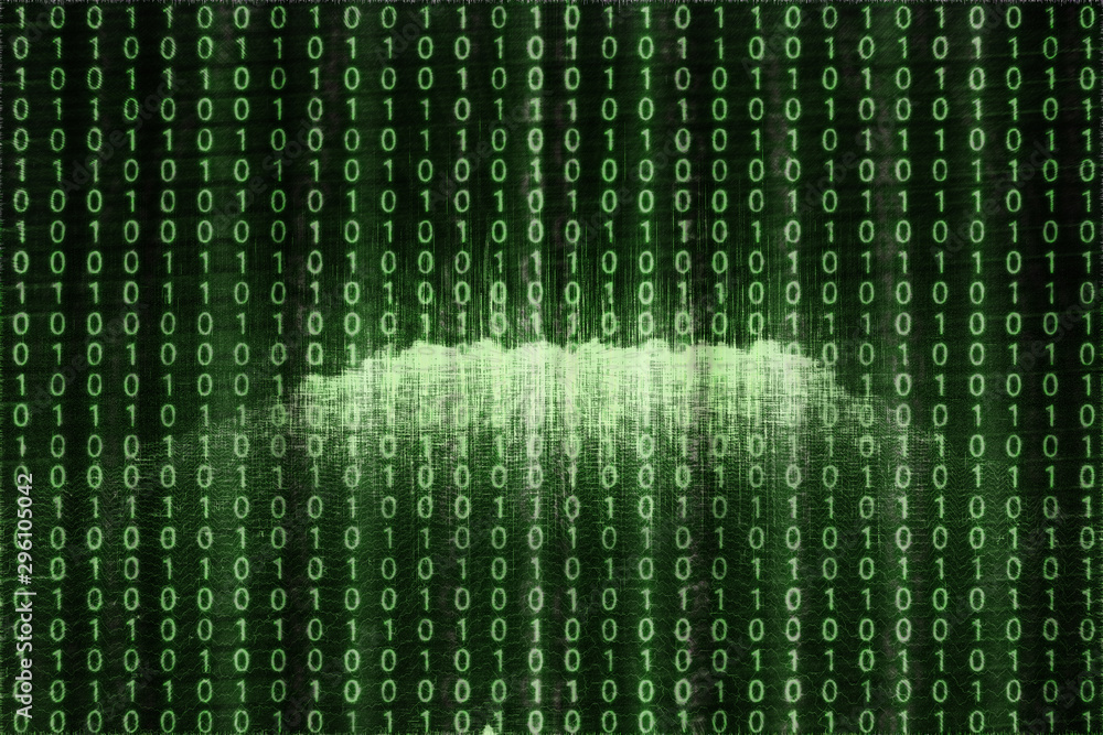 An abstract green and black binary code background image. An abstract green and black binary code background image.