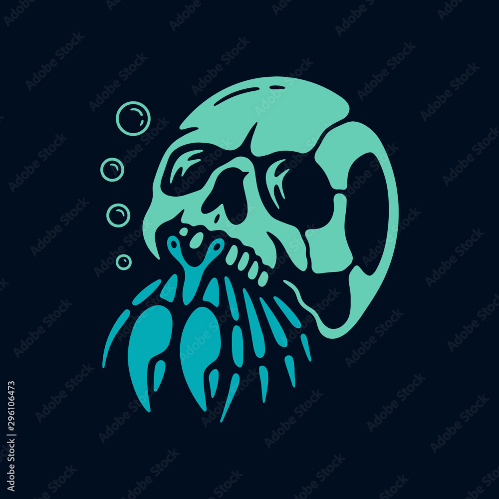 HERMIT CRAB WITH SKULL BLUE BACKGROUND