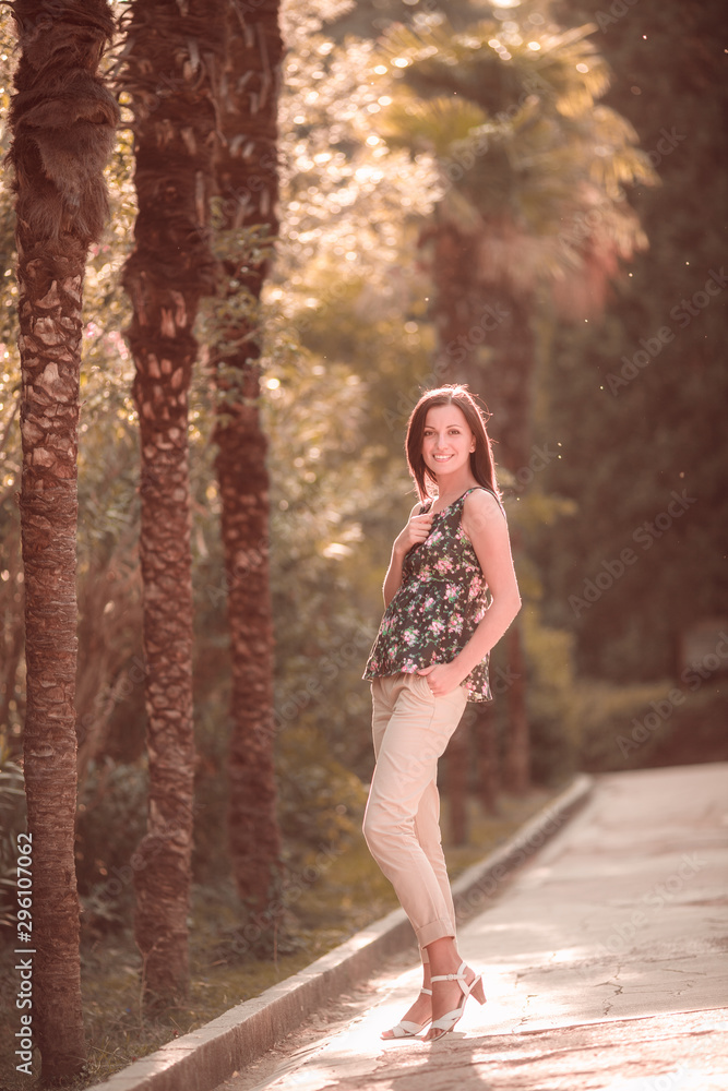 Young woman tourist posing on photo portrait Young woman tourist posing on photo portrait
