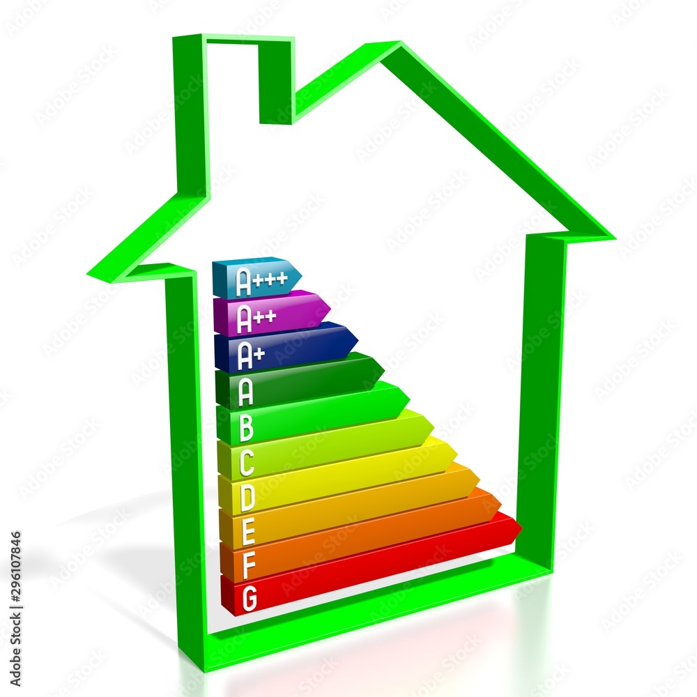 3D energy efficiency chart - house shape - A+++, A++, A+, A, B, C, D, E, F, G 3D energy efficiency chart - house shape - A+++, A++, A+, A, B, C, D, E, F, G