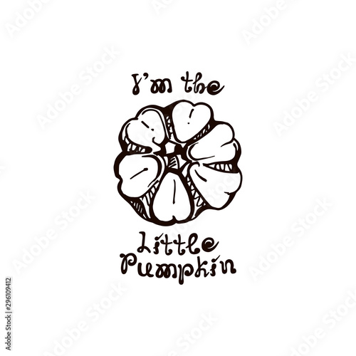 Autumn hand drawn pumpkin with lettering isolated on white