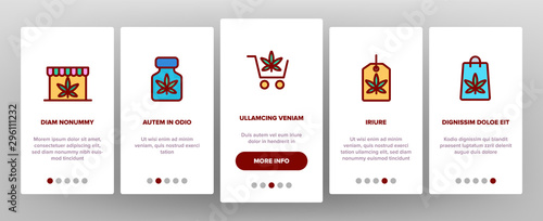 Rasta Shop Onboarding Mobile App Page Screen Vector Icons Set Thin Line. Rasta Marijuana Cannabis Leaf Bottle Container And Mobile Screen, Bag And Shirt Linear Pictograms. Contour Illustrations