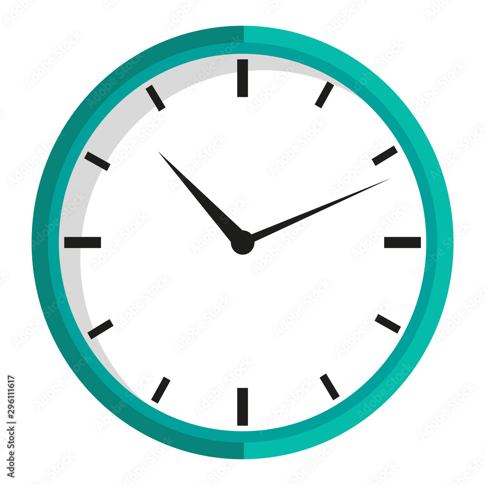 Big round clock isolated icon. Vector time measuring device, watch with minute and second pointer, mechanical timer. Timemanagement symbol, flat style Big round clock isolated icon. Vector time measuring device, watch with minute and second pointer, mechanical timer. Timemanagement symbol, flat style