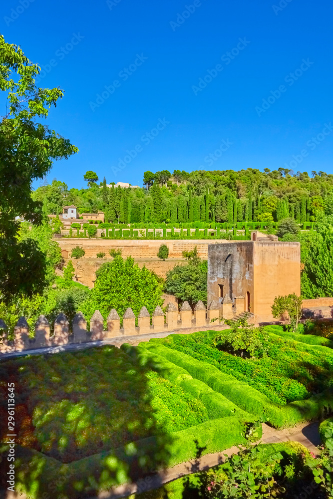 Fototapeta premium Famous garden in the Alhambra at Granada in Spain.