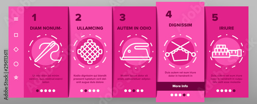 Needlework Onboarding Mobile App Page Screen Vector Thin Line. Pin And Button, Needle And Spool, Meter And Dummy Needlework Tools And Details Concept Linear Pictograms. Color Contour Illustrations