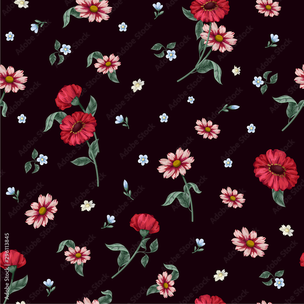 Fototapeta premium Seamless floral pattern with ditsy flowers. Vector.