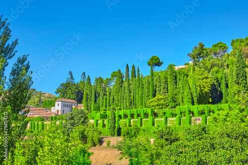 Famous garden in the Alhambra at Granada in Spain.