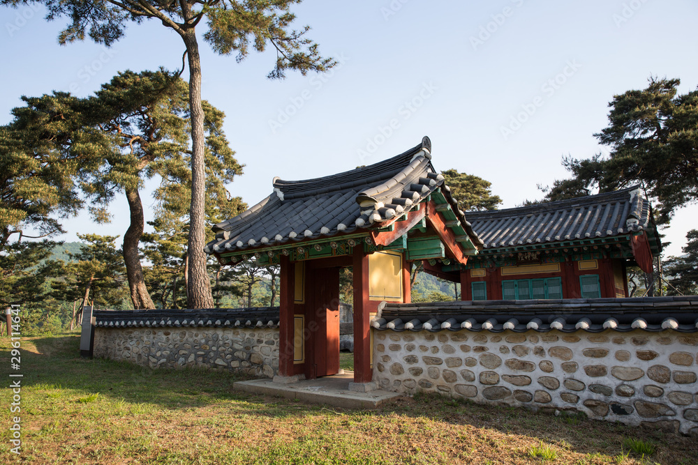 Shrine. Gomanaru is a pine forest in Gongju-si, Korea.