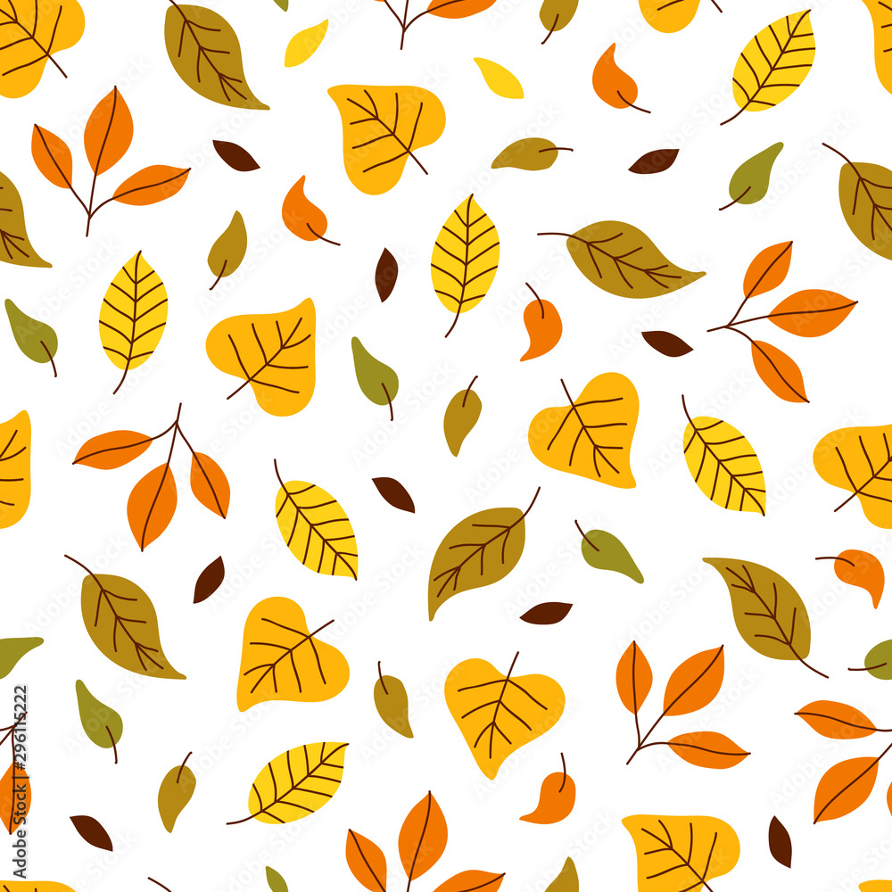 Seamless pattern with cute autumn leaf