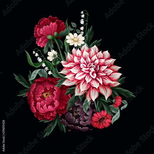 Obraz na płótnie Bouquets with dahlia, peonies and wild flowers. Vector.