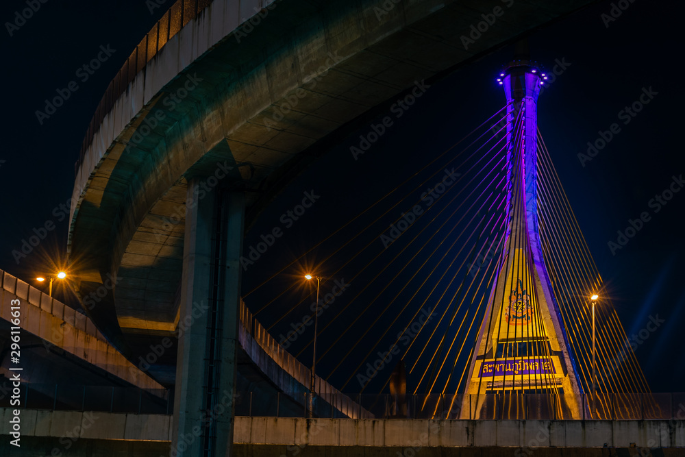 Night Scene Bhumibol Bridge, Bangkok, Thailand