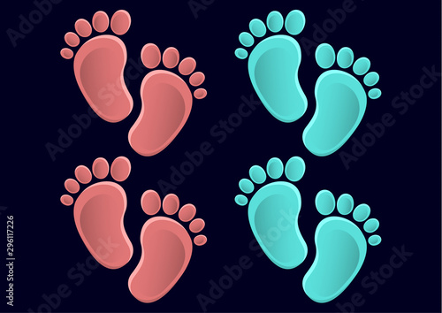 Collection of baby legs. Baby steps set illustration - pair of colored footprints in a flat style.