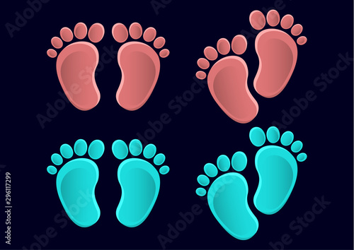 Collection of baby legs. Baby steps set illustration - pair of colored footprints in a flat style.