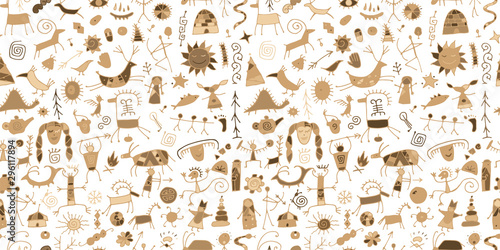 Rock paintings background, seamless pattern for your design