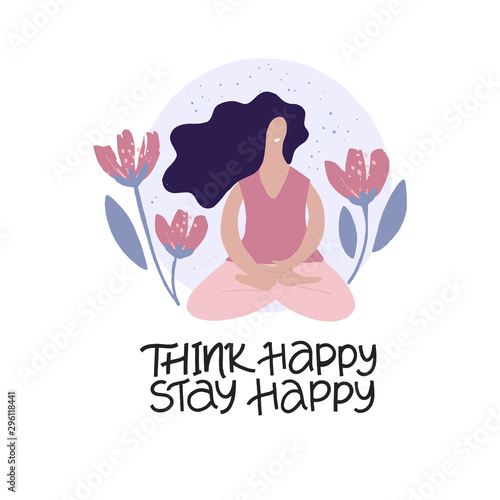 Meditating girl flat vector illustration. Yoga concentration and relaxation isolated design element.