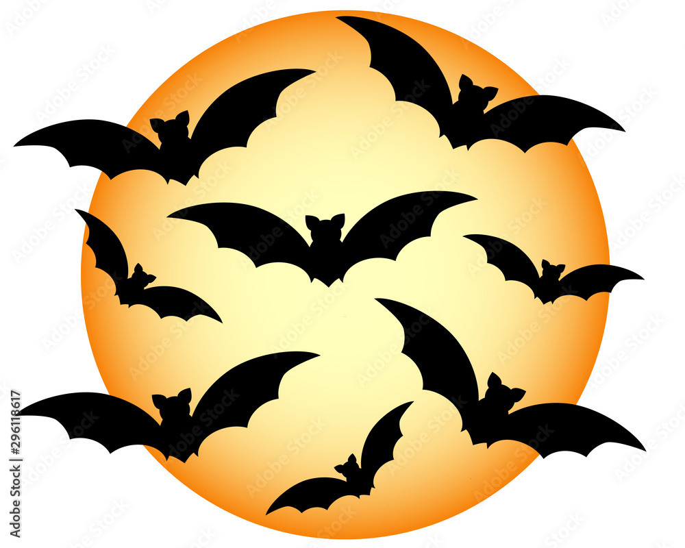 Naklejka premium many bats on the background of the moon