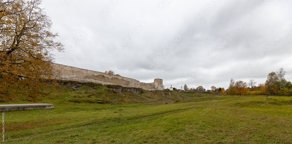 Izborsk, Pskov region / Russia - 10.08.2019: Medieval fortress of Izborsk.