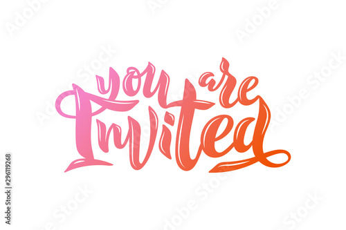 Vector illustration of You Are Invited text for birthday, housewarming. Lettering for invitation, card, event decor.
