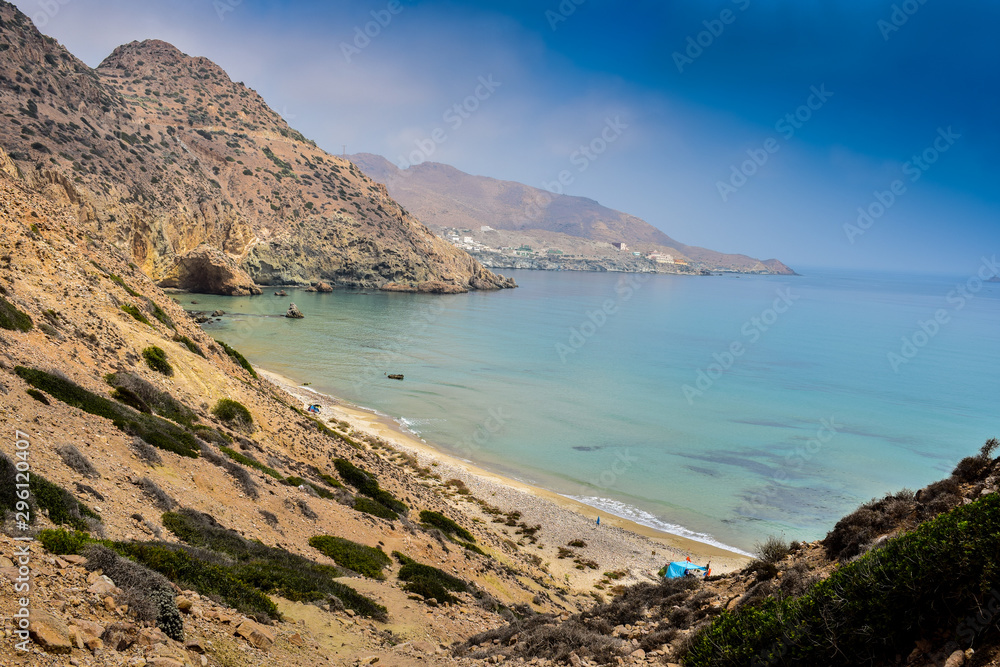 Panoramic View of Tibouda Beach, Mediterranean Moroccan Coast, Morocco