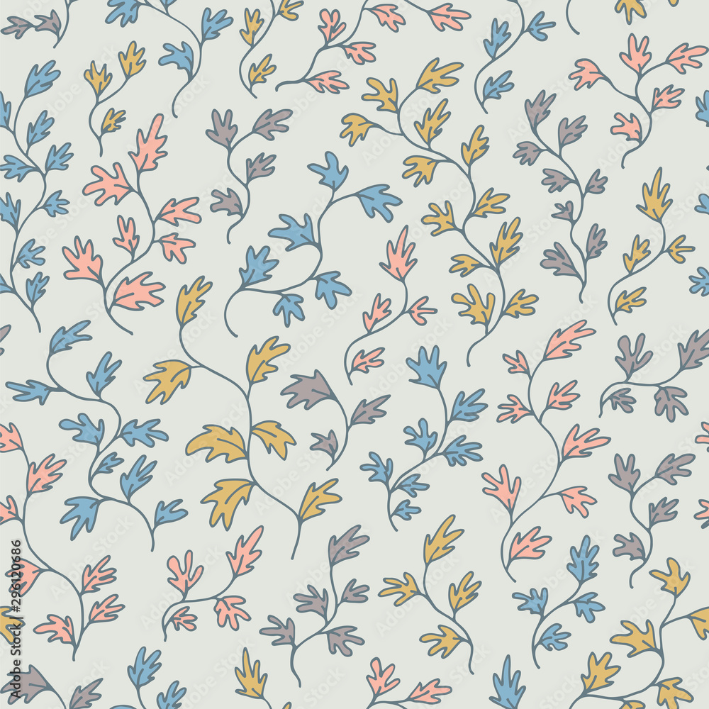 Leaves and branches seamless vector pattern, hand drawn floral background