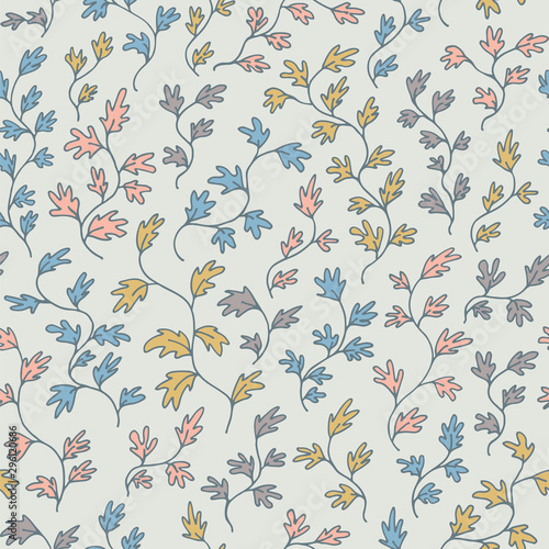 Leaves and branches seamless vector pattern, hand drawn floral background