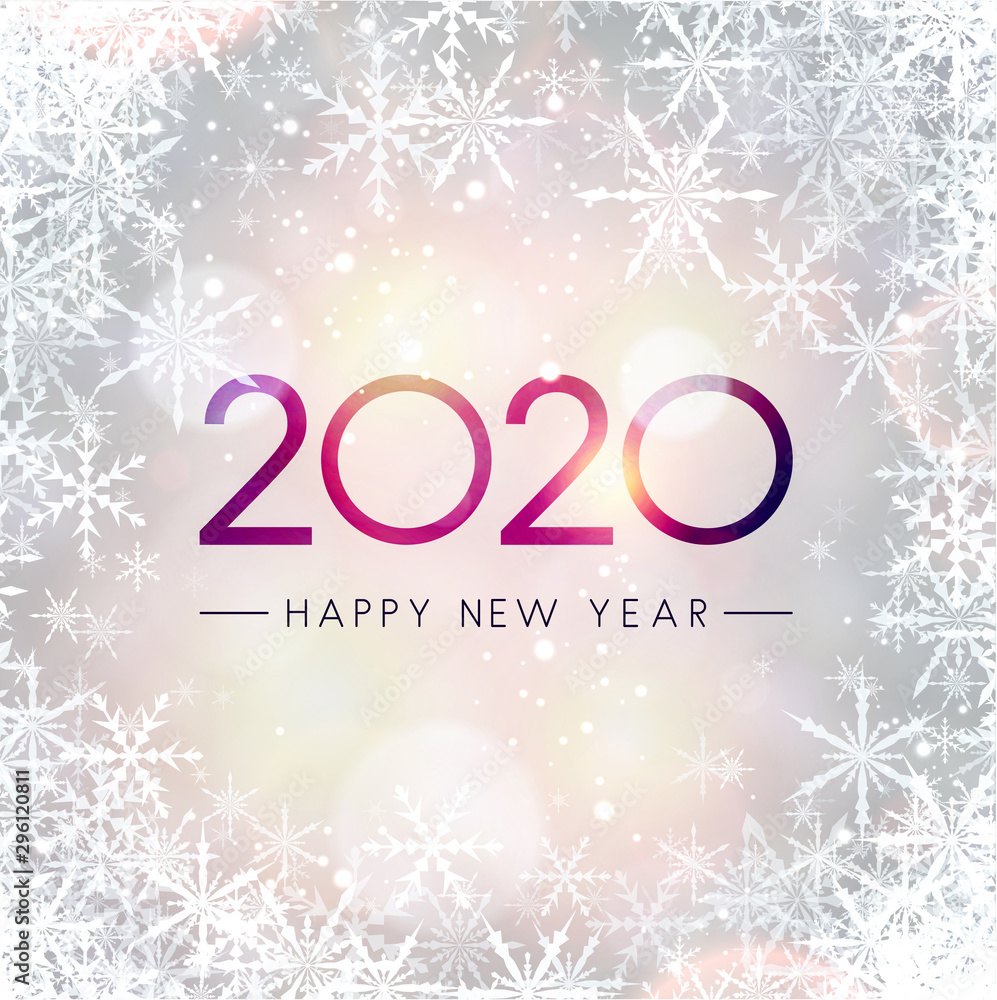 Shiny 2020 Happy New Year card with snowflakes. Shiny 2020 Happy New Year card with snowflakes.