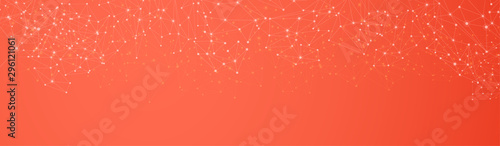 Global social living coral communication horizontal banner with network mesh.