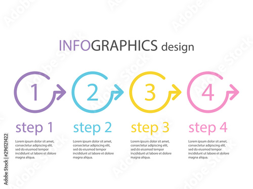 Circles infographics design template with 4 options or steps. Infographics design vector can be used for workflow layout, diagram, presentation, web design. Vector eps 10