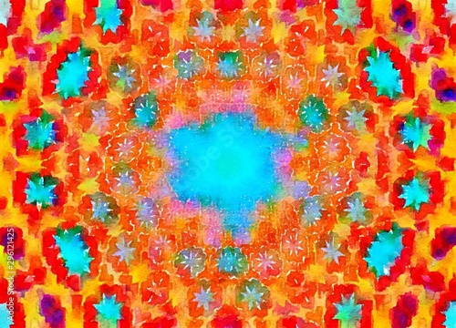 Presewatercolor Colorful digital graphic kaleidoscope symmetry mandala style in laser light trial pattern, Tie Dye , spiderweb art abstract backt Style = Bold..Output Size = Medium..Lightness = Normal