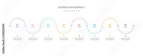 Circles infographics design template with 8 options or steps. Infographics for business concept, process diagram, presentation, workflow layout. Vector linear infographic element. Vector eps 10