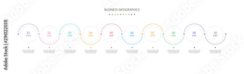 Circles infographics design template with 10 options or steps. Infographics for business concept, process diagram, presentation, workflow layout. Vector linear infographic element. Vector eps 10