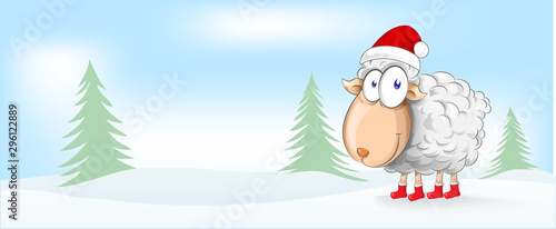 sheep christmas mascot cartoon. banner background