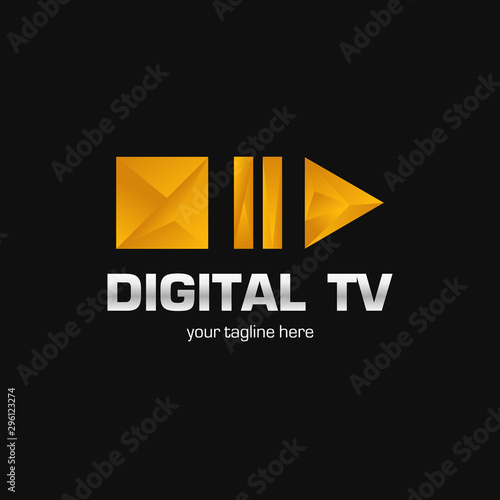Digital TV logo Template. Media company logo or film production studio or audio-visual studio or on-line media. TV company. Creative media television logotype. Abstract colored vector play logotype.