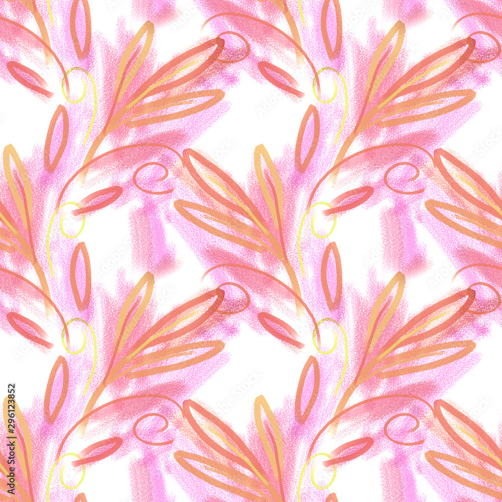 Chalk Leaves Seamless Pattern. Chalk Leaves Seamless Pattern.