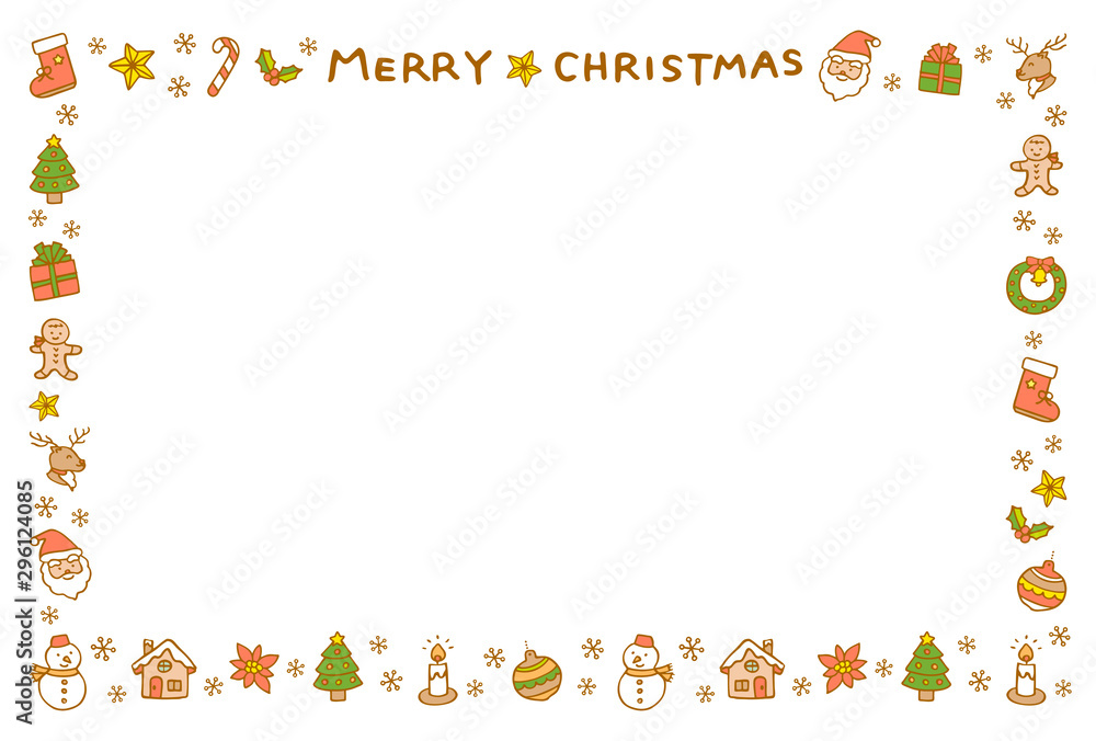 クリスマスのフレーム 手描き 横 クリスマスのフレーム 手描き 横