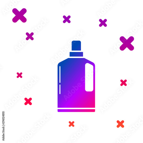 Color Plastic bottle for liquid laundry detergent, bleach, dishwashing liquid or another cleaning agent icon isolated on white background. Gradient random dynamic shapes. Vector Illustration