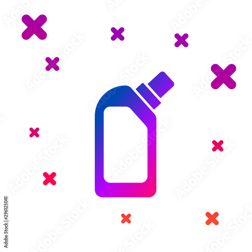 Color Plastic bottle for liquid laundry detergent, bleach, dishwashing liquid or another cleaning agent icon isolated on white background. Gradient random dynamic shapes. Vector Illustration