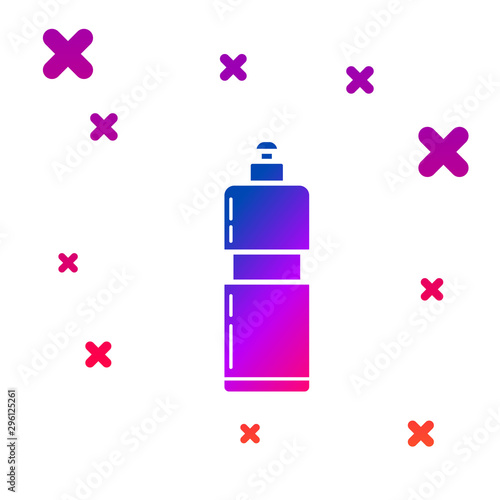 Color Plastic bottle for liquid laundry detergent, bleach, dishwashing liquid or another cleaning agent icon isolated on white background. Gradient random dynamic shapes. Vector Illustration