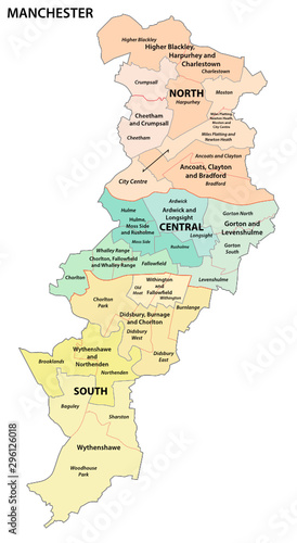 administrative map of the northwest english city of manchester