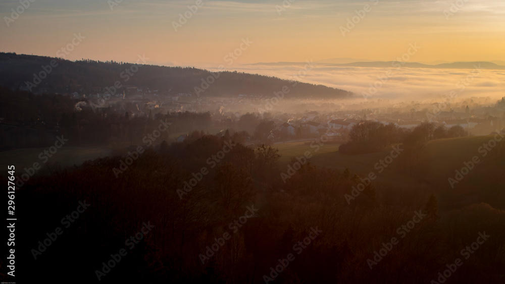 hills valley foggy cloudy landscape