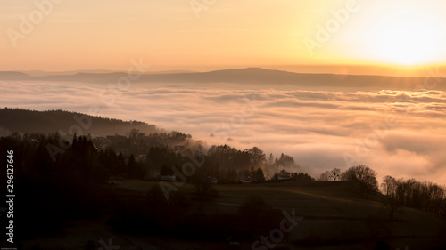 hills valley foggy cloudy landscape