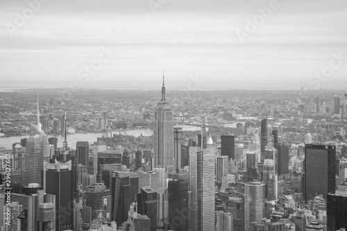 New York Skyline from above Black and White Image, Manhattan architecture photography, aerial view over New York city, New York city landscape © FitchGallery
