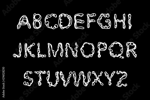 Wire tengled hand drawn vector type font rope in cartoon comic style black white mess photo