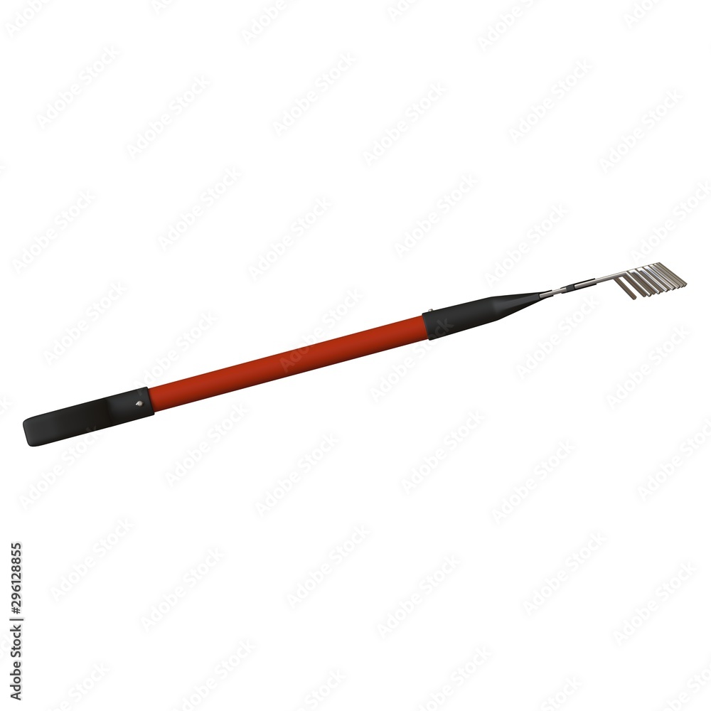 Garden rake on a white background, isolate. 3D rendering of excellent quality in high resolution. It can be enlarged and used as a background or texture.