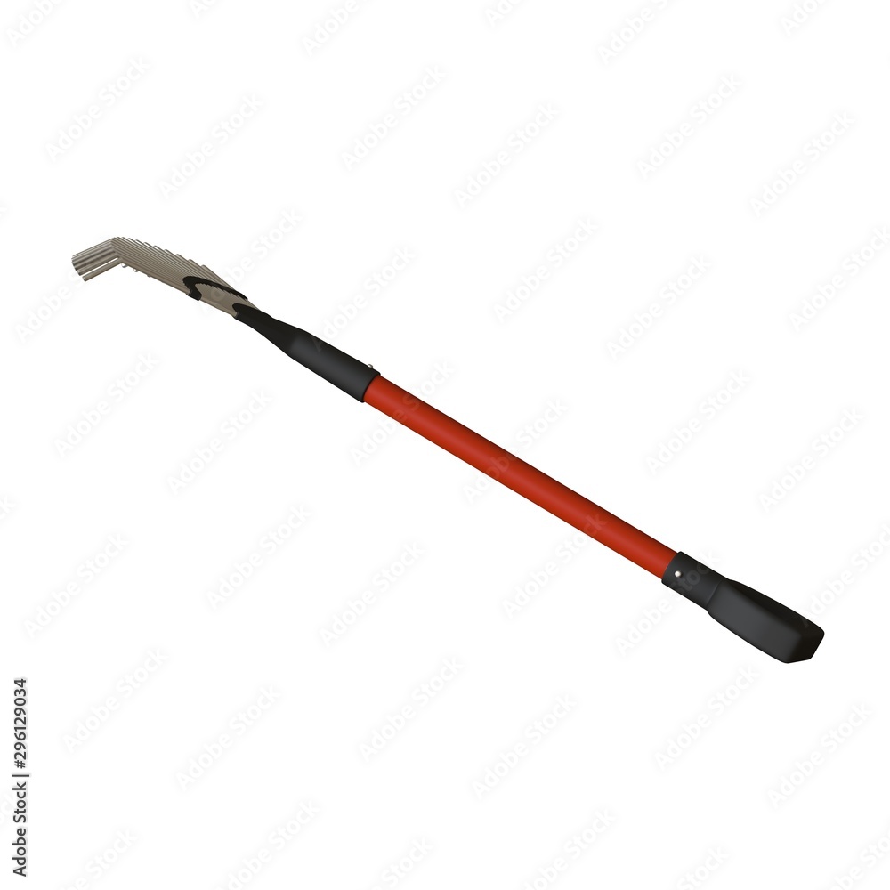 Garden rake on a white background, isolate. 3D rendering of excellent quality in high resolution. It can be enlarged and used as a background or texture.