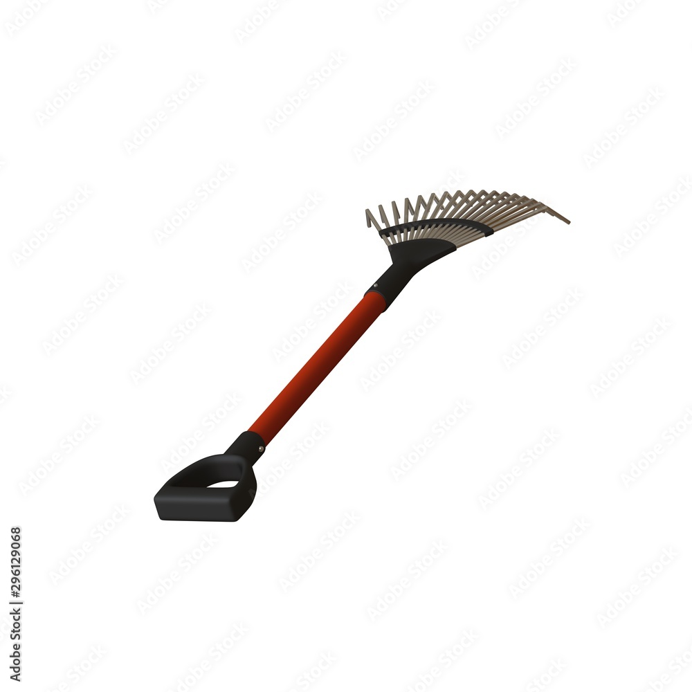 Garden rake on a white background, isolate. 3D rendering of excellent quality in high resolution. It can be enlarged and used as a background or texture. Garden rake on a white background, isolate. 3D rendering of excellent quality in high resolution. It can be enlarged and used as a background or texture.