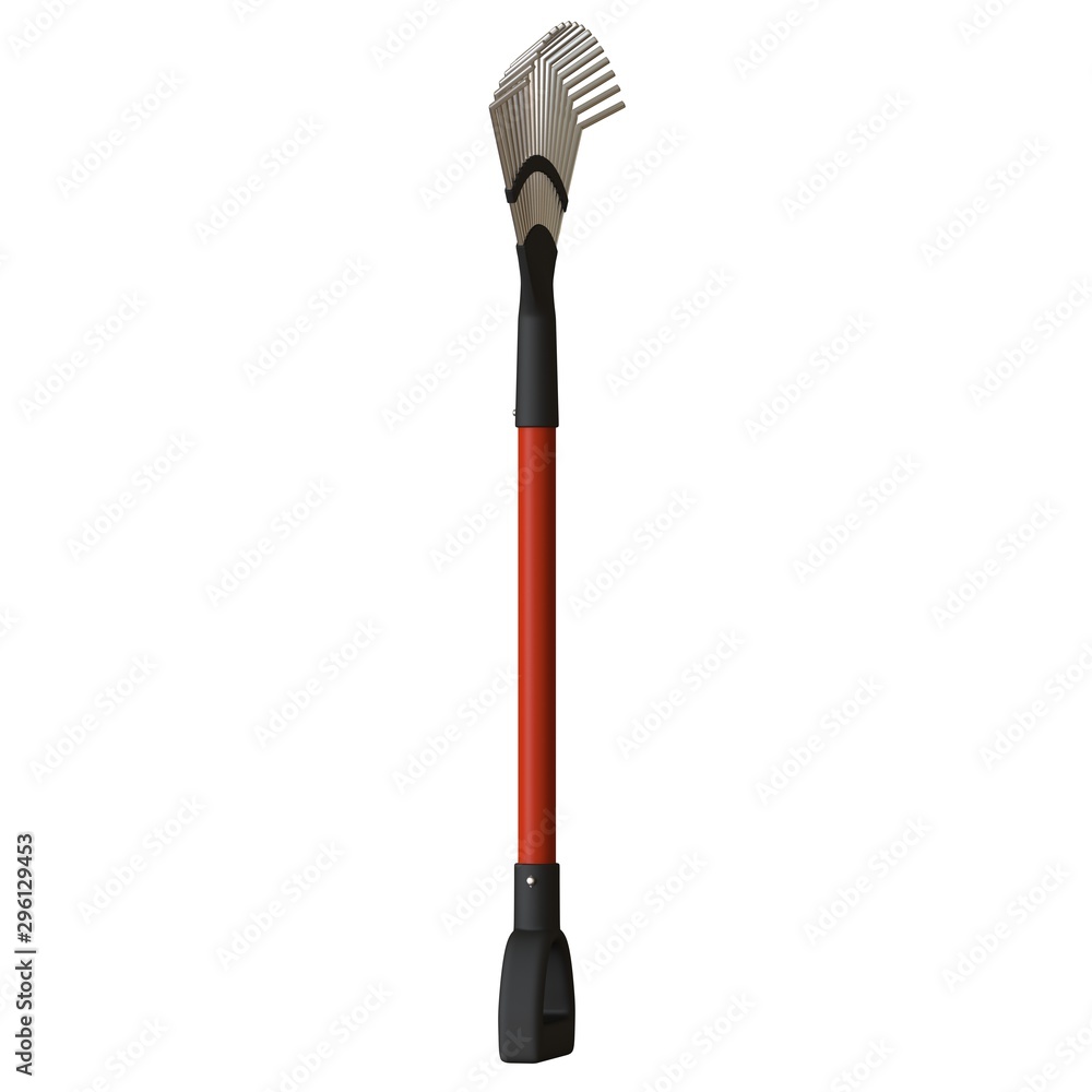 Garden rake on a white background, isolate. 3D rendering of excellent quality in high resolution. It can be enlarged and used as a background or texture. Garden rake on a white background, isolate. 3D rendering of excellent quality in high resolution. It can be enlarged and used as a background or texture.